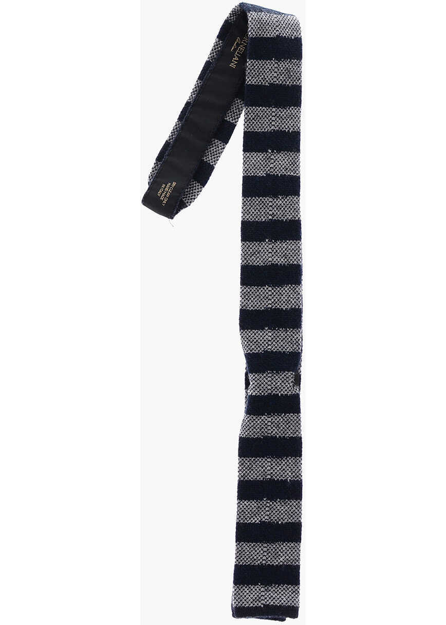 Cravate CORNELIANI Knitted Cashmere Blend Tie With Awning Stripes Gray Barbati (BM 8954510) 1