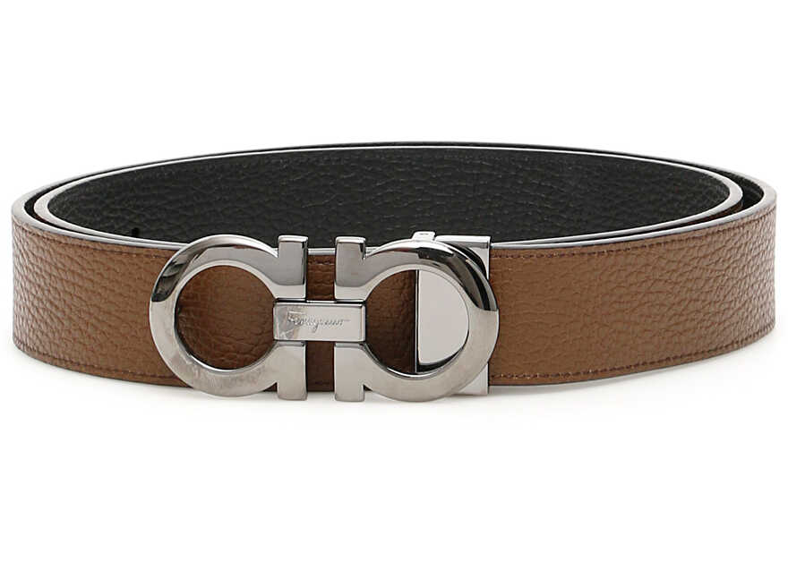 Salvatore Ferragamo Reversible Double Gancio Belt BROWN SUGAR BLACK