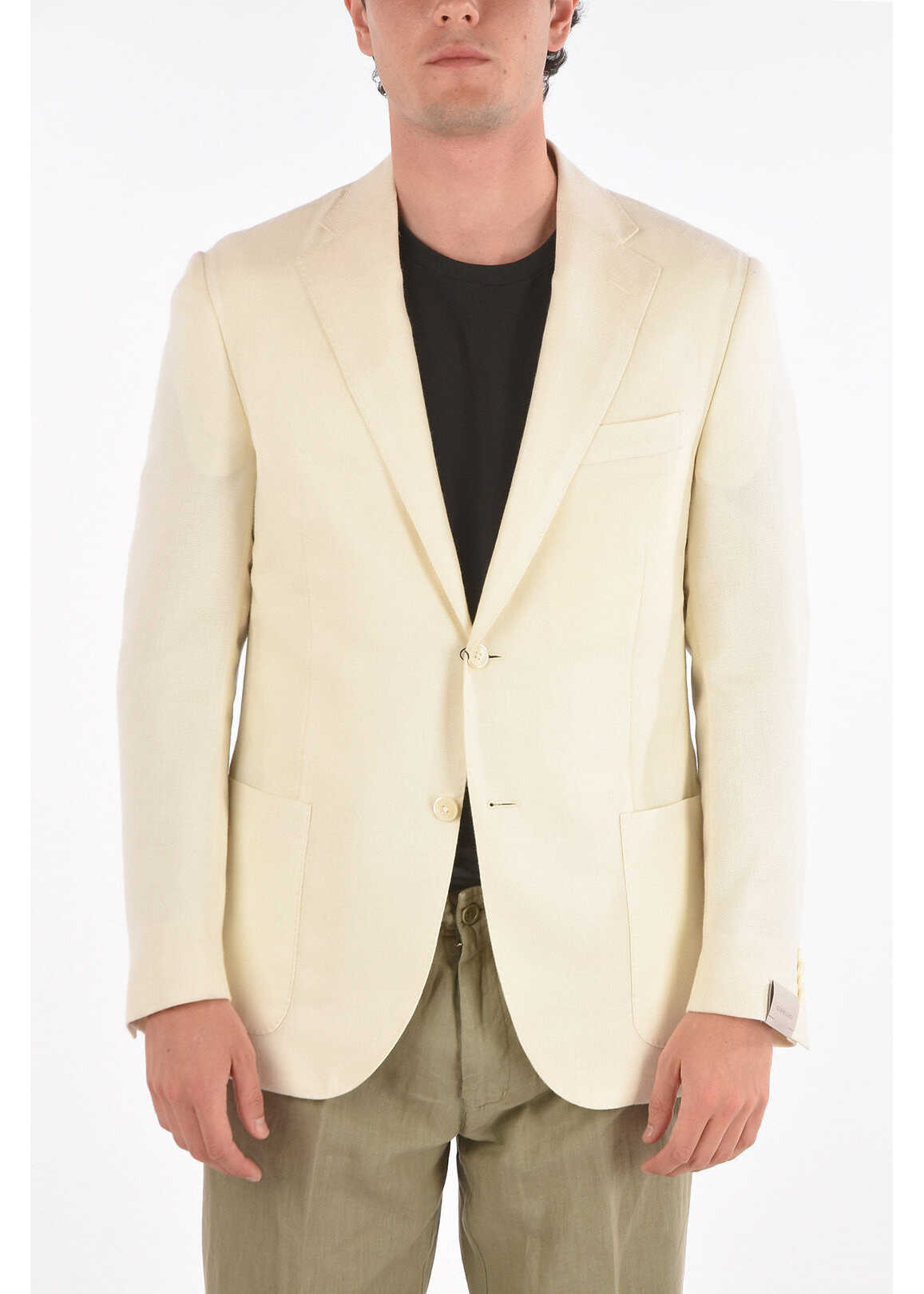 CORNELIANI Cashmere Silk Academy Soft Blazer With Notch Lapel White