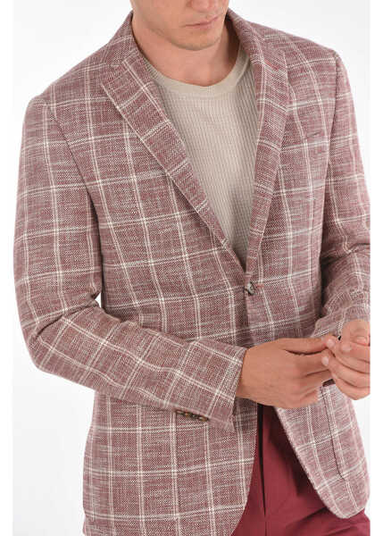 Sacouri CORNELIANI Flax Blend Gate Blazer With Windowpane Check Pattern Red Barbati (BM 8957534) 2