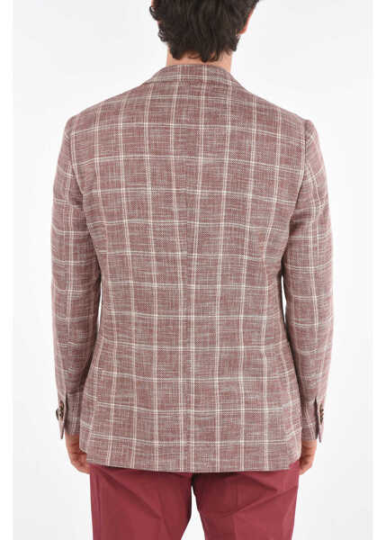 Sacouri CORNELIANI Flax Blend Gate Blazer With Windowpane Check Pattern Red Barbati (BM 8957534) 3