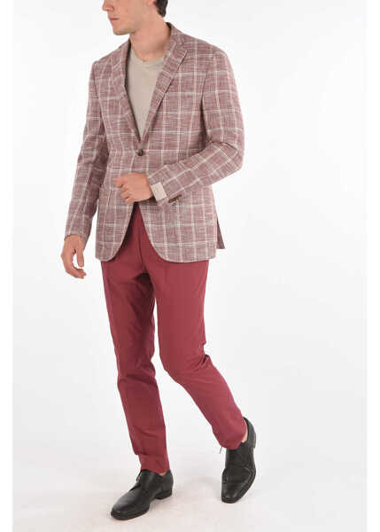 Sacouri CORNELIANI Flax Blend Gate Blazer With Windowpane Check Pattern Red Barbati (BM 8957534) 4