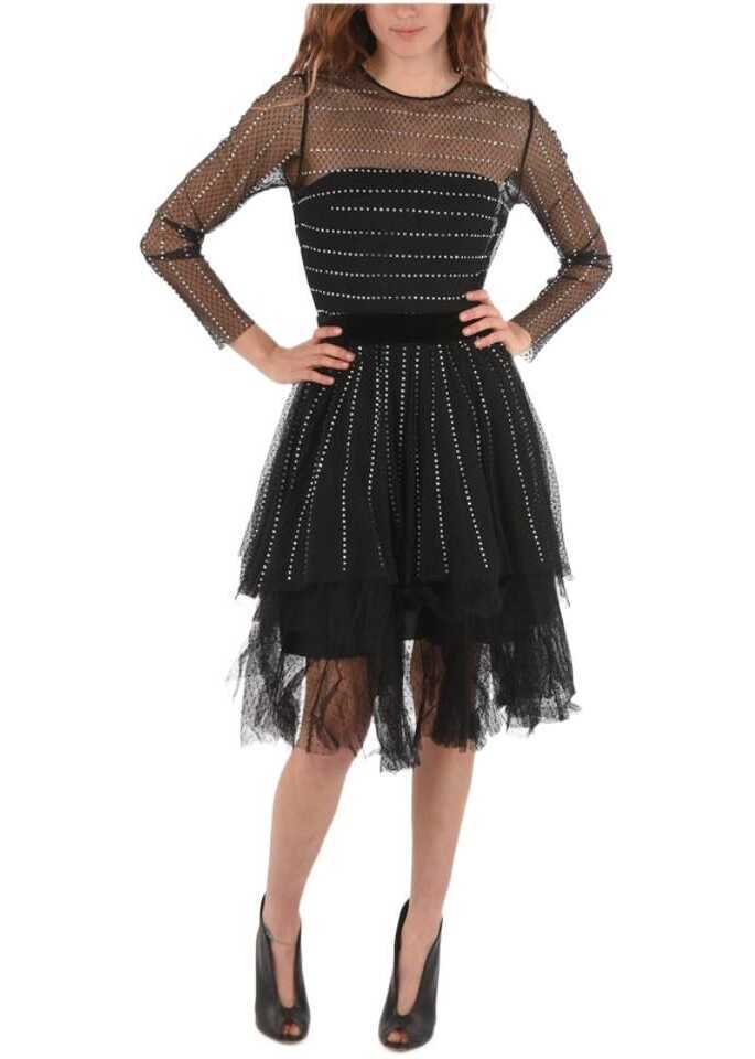 Rochii scurte Philipp Plein Couture Est.1978 Rhinestone Tulle Crystal Dress Black Femei (BM 8958017) 1