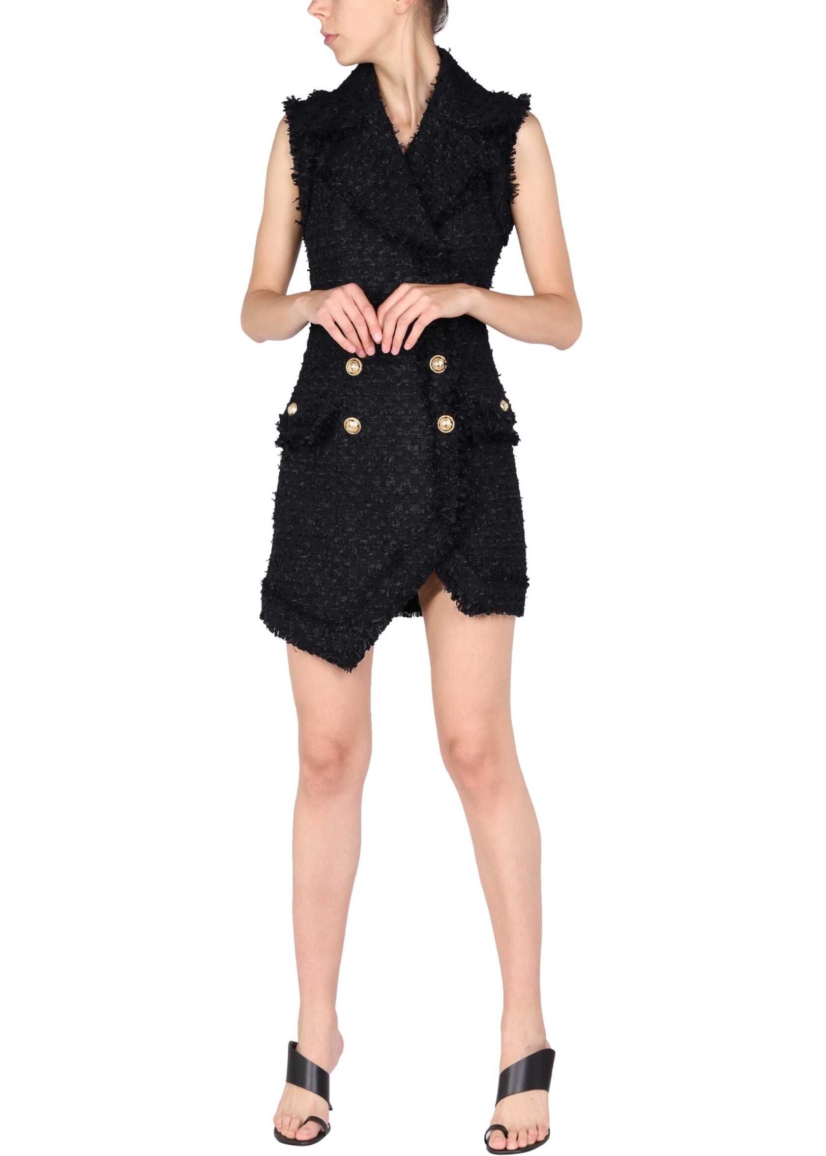 Balmain Tweed Dress. BLACK image