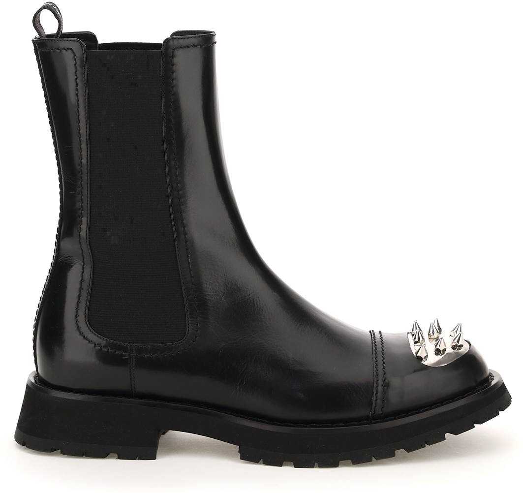 Alexander McQueen Chelsea Boots With Studded Toe-Cap BLACK SILVER