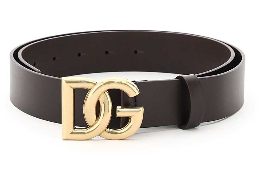 Dolce & Gabbana Lux Leather Belt With Crossed Dg Logo MORO ORO