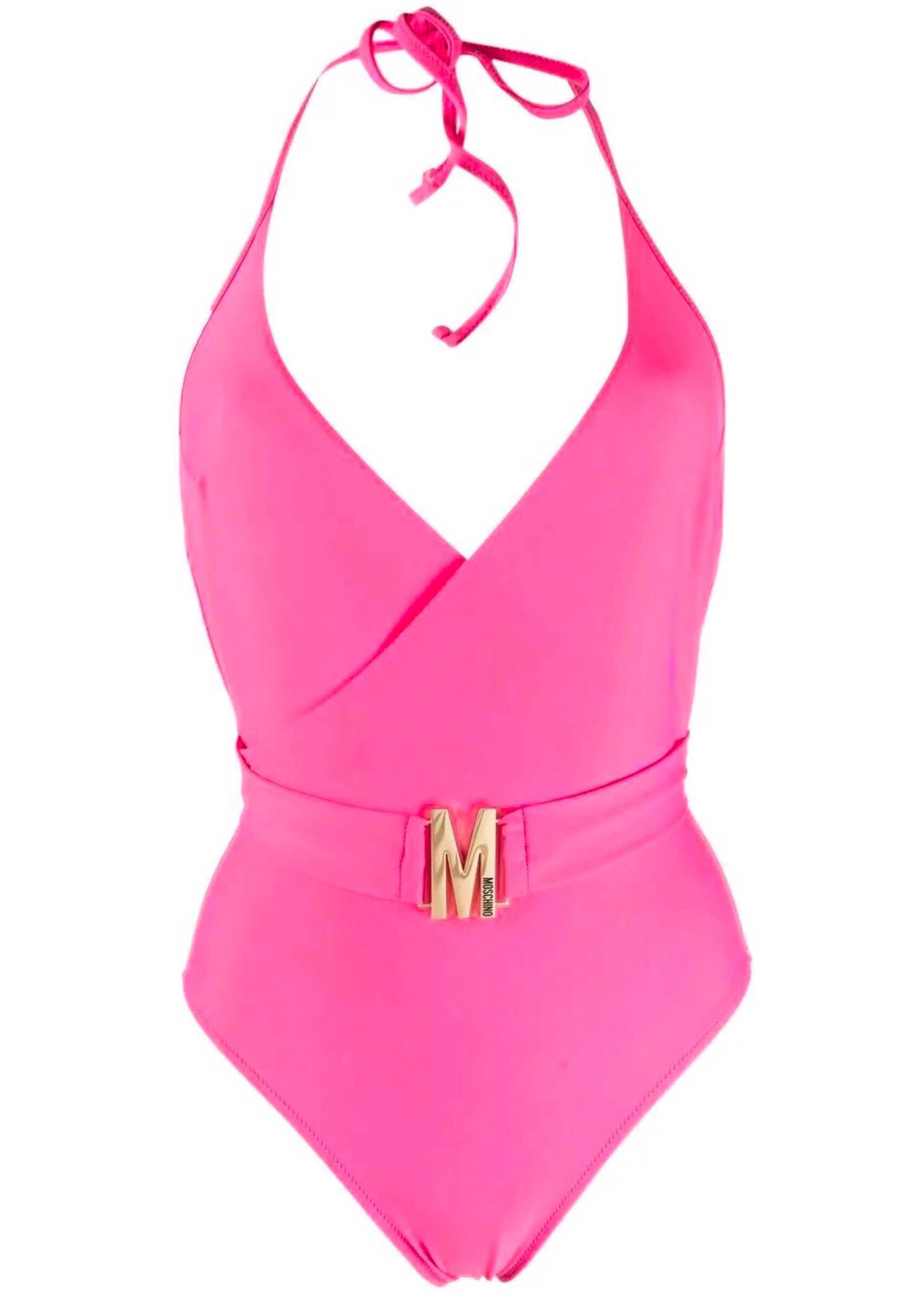 Moschino Logo Belted One Piece Swimsuit PINK image0