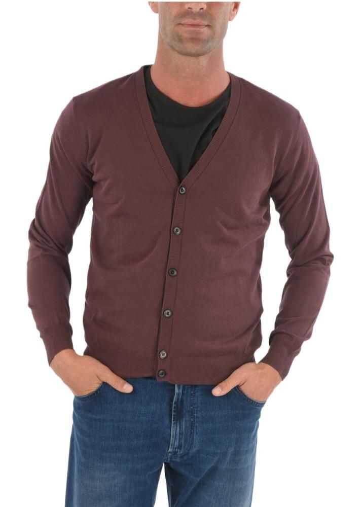 CORNELIANI Cc Collection V Neck Cotton Cardigan Burgundy