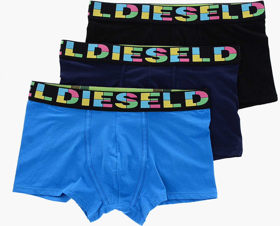 Diesel Cotton Stretch Umbx Set Of 3 Boxers With Coloured Logo Blue image14