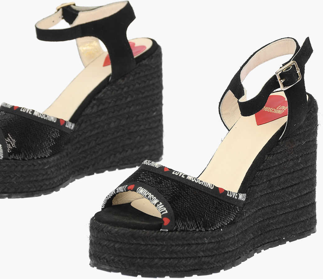 Moschino Love Wedge Sandals With Sequins 11Cm* Black