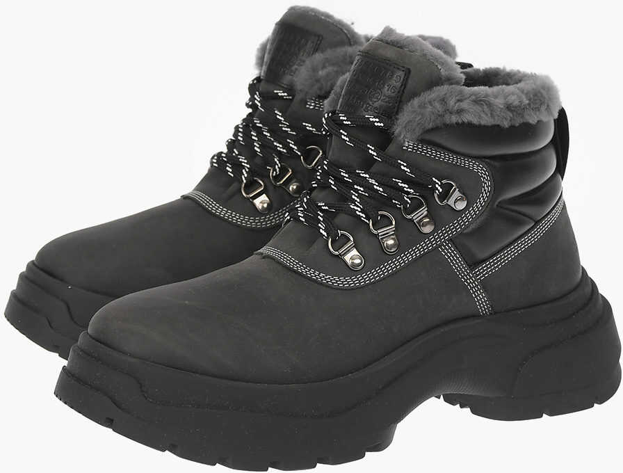 Maison Margiela Mm22 Inner Fur Leather Hiking Ankle Boots Black b-mall.ro