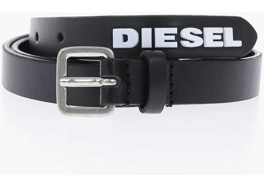 Diesel 20Mm Faux Leather B-Lowgo Belt With Embossed Logo Black