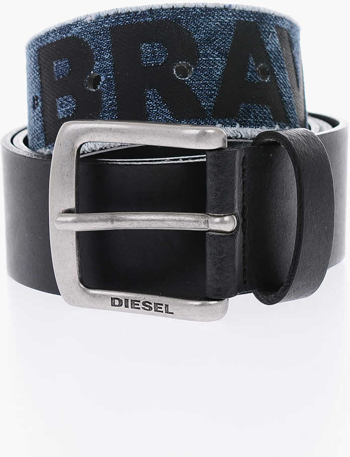 Diesel 40Mm Denim Detail Leather B-Serugo Belt Black