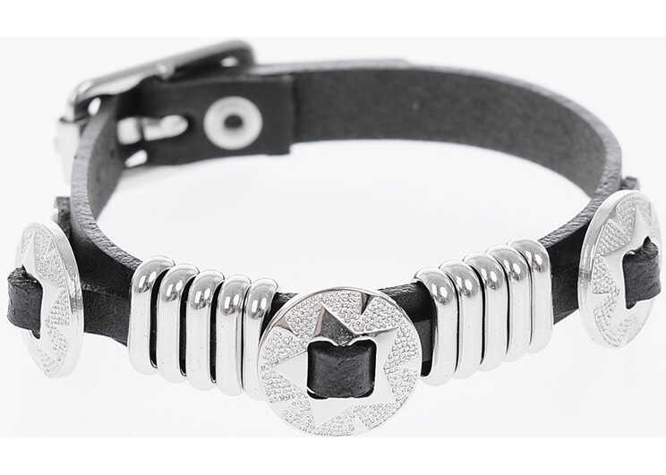 Diesel Metal Details Leather A-Blossy Bracelet Black