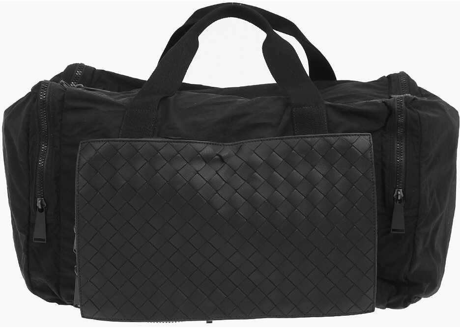 Bottega Veneta Nylon Braided Soft Leather Paper Extractable Travel Bag Black b-mall.ro