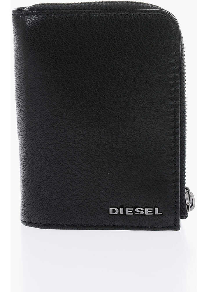 Diesel Tetured Leather Thestarter L-12 Zip Wallet With Zp Closure Black