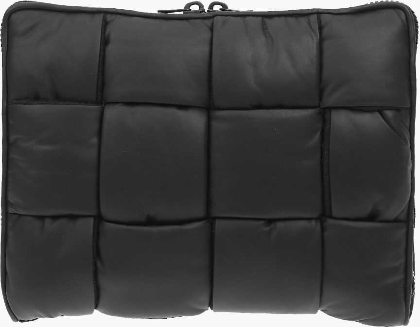 Bottega Veneta Knitted Motif Hidrology Leather Padded Briefcase Black b-mall.ro