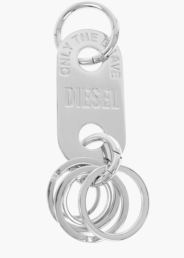 Diesel Embossed Logo Silver Keyrings Silver image