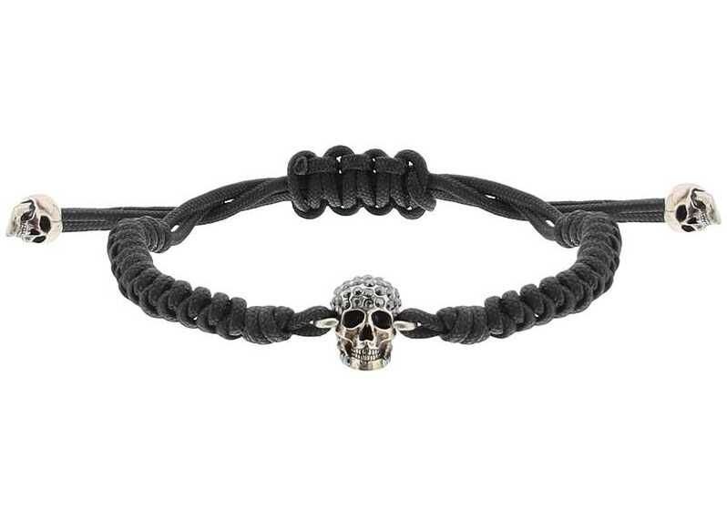 Alexander McQueen Pave Skull Cotton Bracelet BLACK image