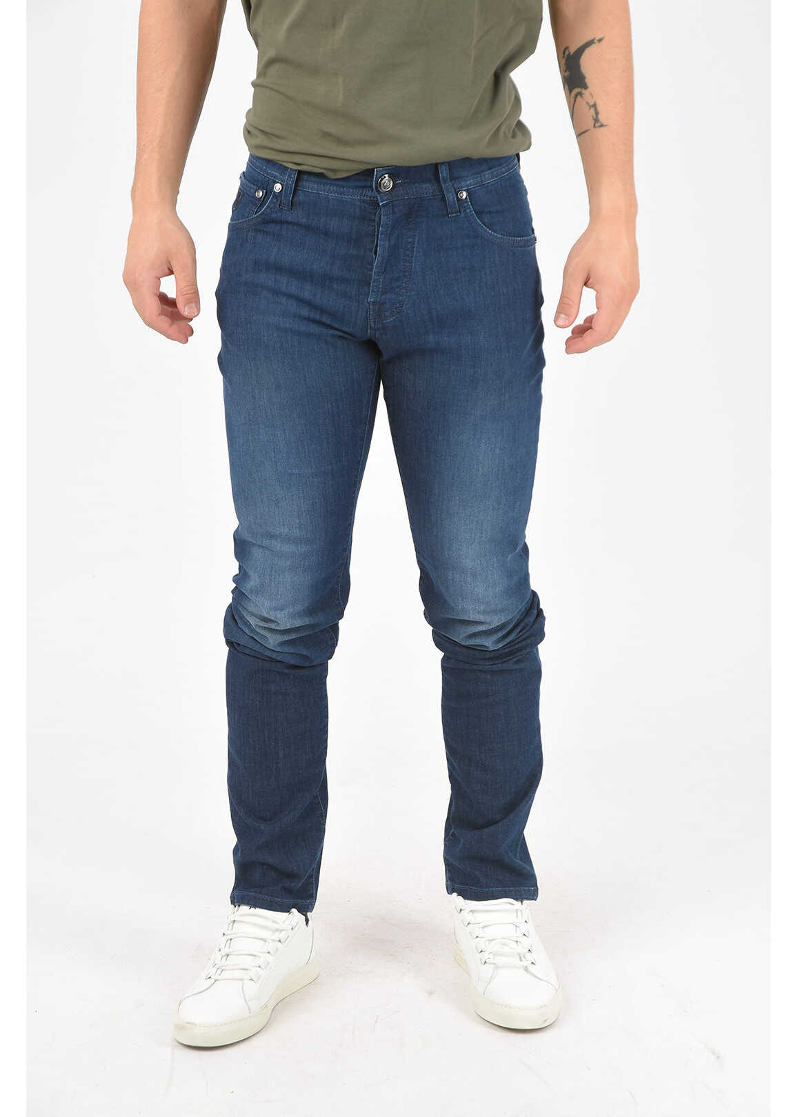 CORNELIANI Id Luxury Denim Dark-Washed Jeans With 5 Pockets 17Cm Blue image20