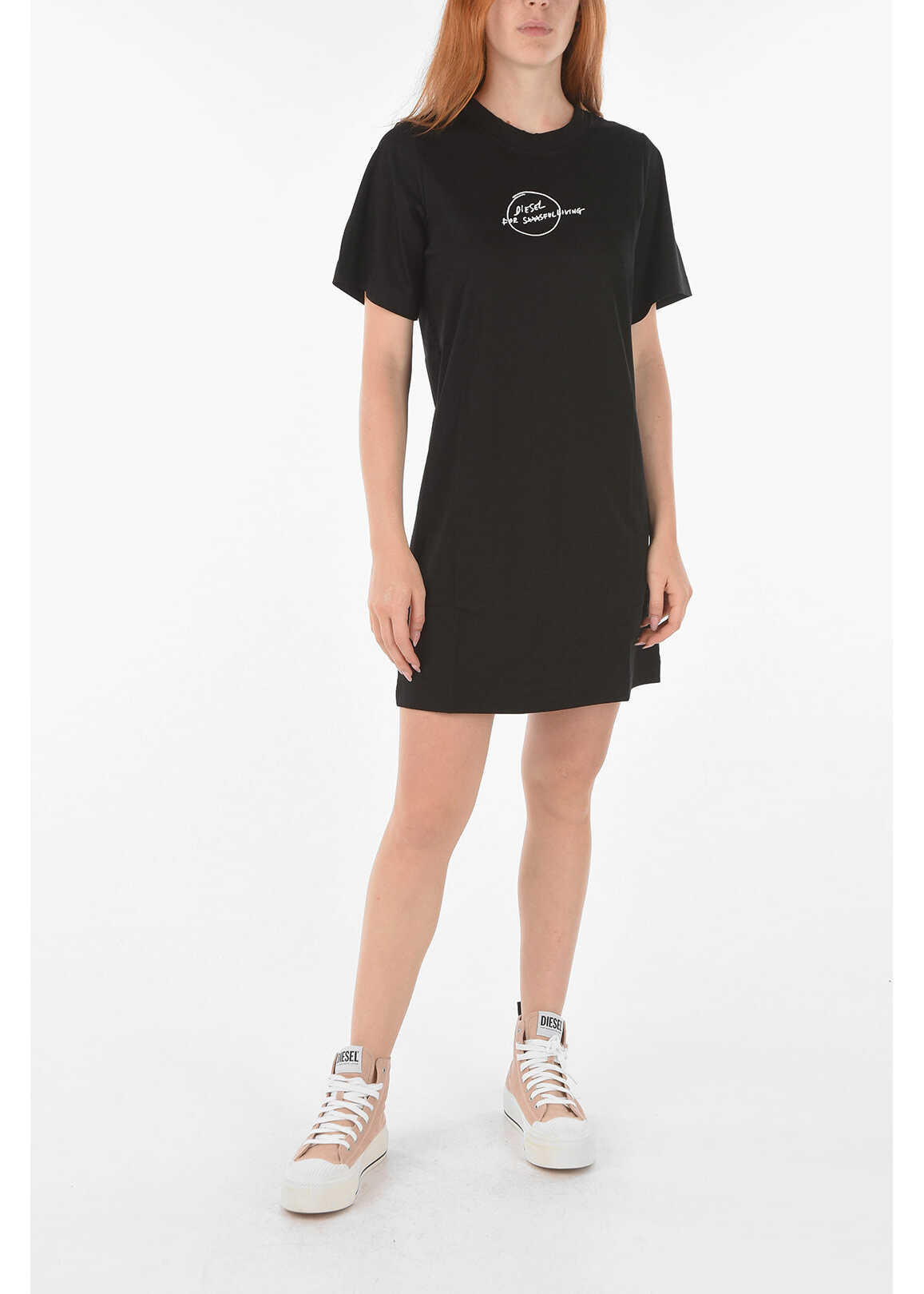 Diesel Embroidered Logo On The Front Solid Color D-Rio Dress Black image9