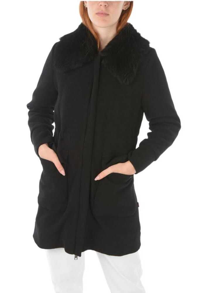 Woolrich Wool Blend Coat With Real Fur Detail Black image0