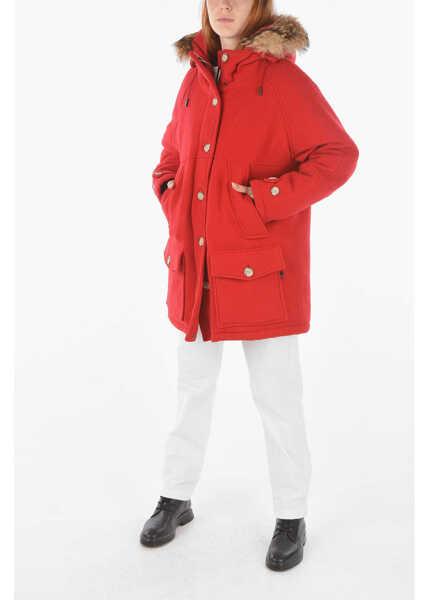 Geci de iarna Woolrich Virgin Wool Blend Tundra Down Jacket With Real Fur Detail Red Femei (BM 9047615) 4