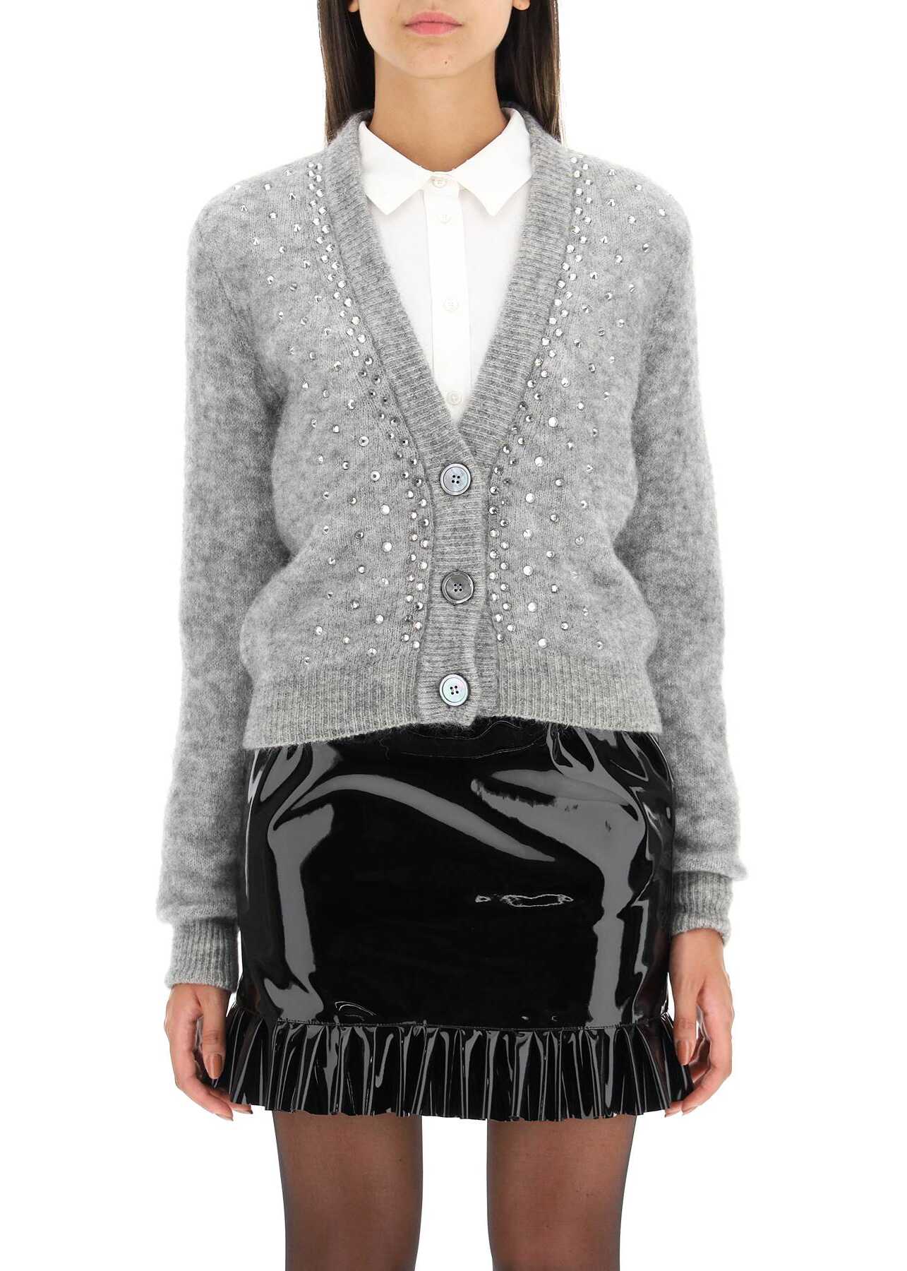 Alessandra Rich Cardigan In Wool And Mohair With Crystals GREY image5