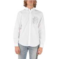 Camasi casual Rhinestone Embellished Logo Solid Color Shirt Barbati