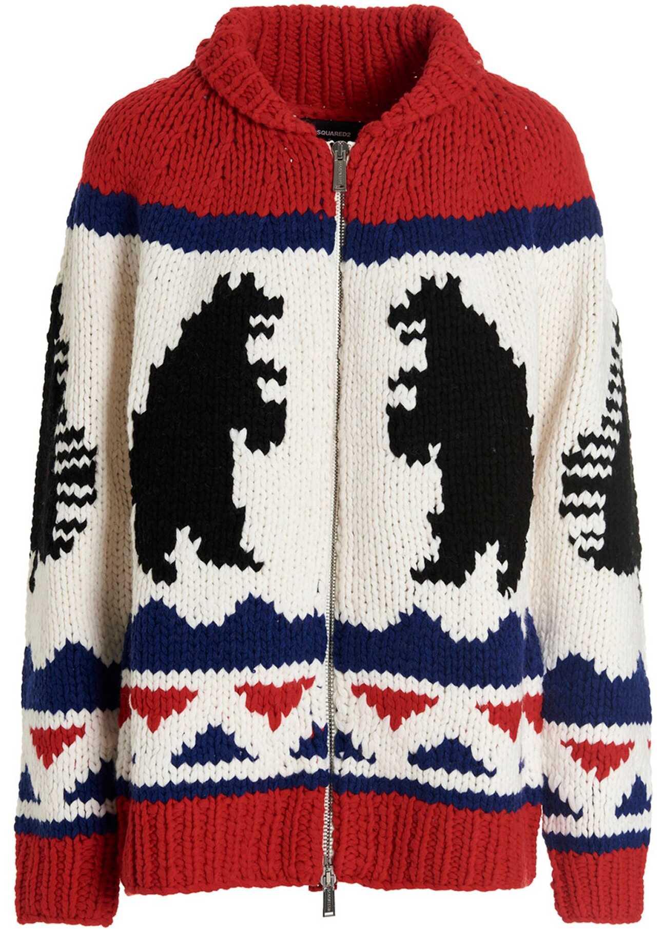 DSQUARED2 Wool Blend Oversized Sweater With Zip Closure Multicolor