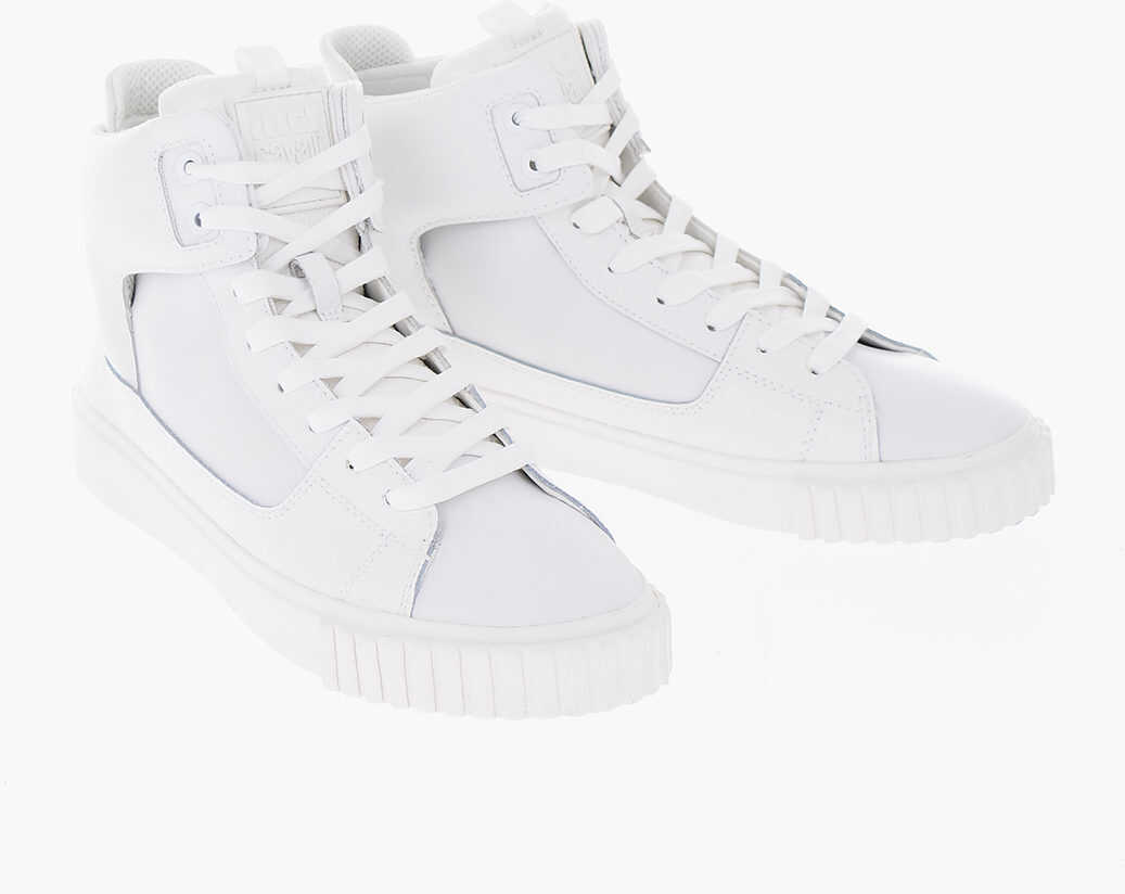 Just Cavalli Snake Effect Details Leather High Top Sneakers White