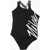 Nike Contrasting Side Logo Printed One Piece Swimsuit Black