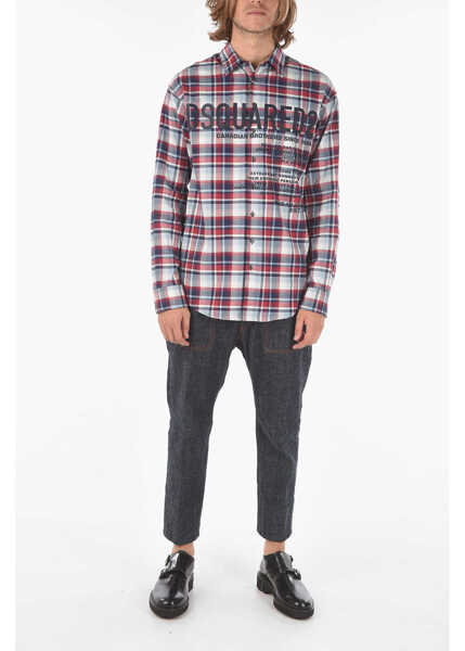 Camasi casual DSQUARED2 Checked Shirt Ceresion9 In Plaid And Plain Herringbone Multicolor Barbati (BM 9057806) 4