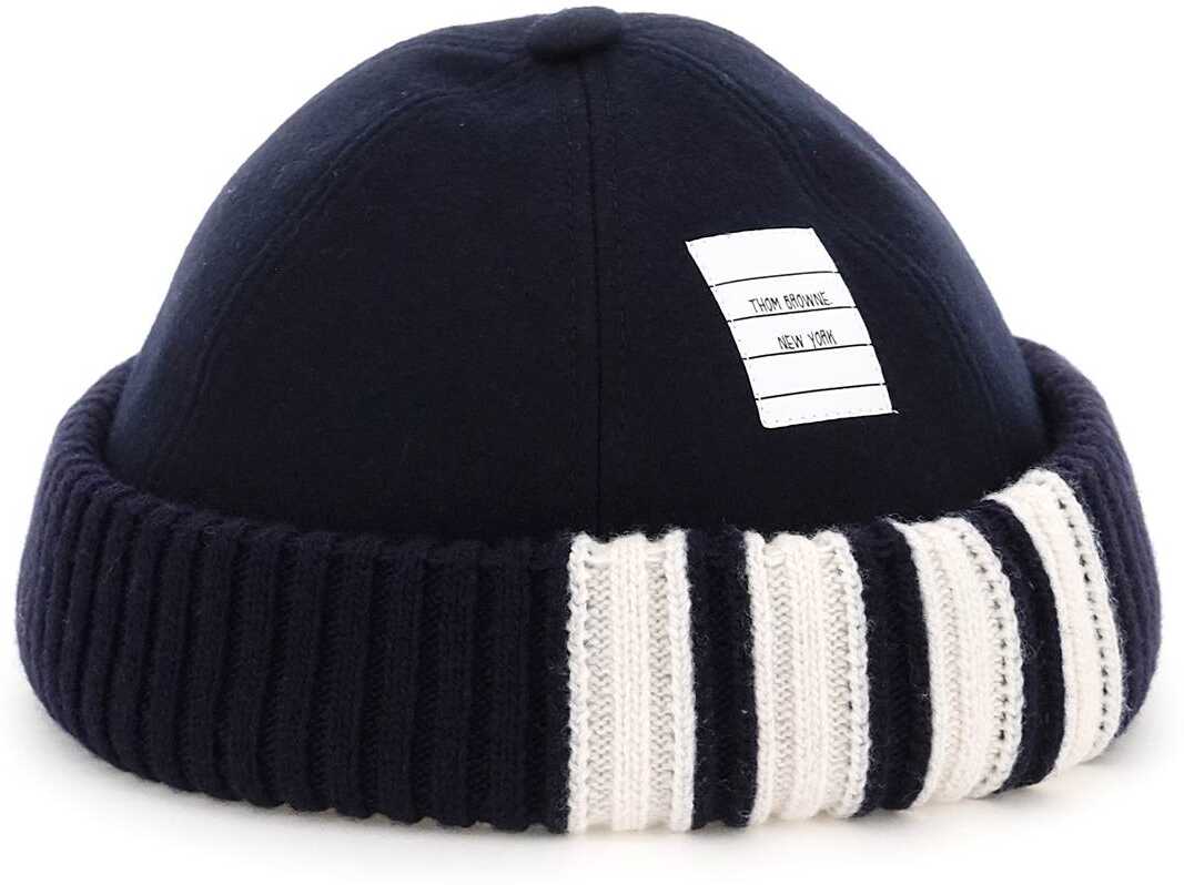 Thom Browne Melton Hat With Rib Knit Cuff NAVY