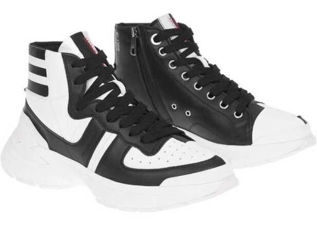 Neil Barrett Contrasting Sole Two-Tone Leather Hybrid Bolt 10 High-Top Sn Black & White