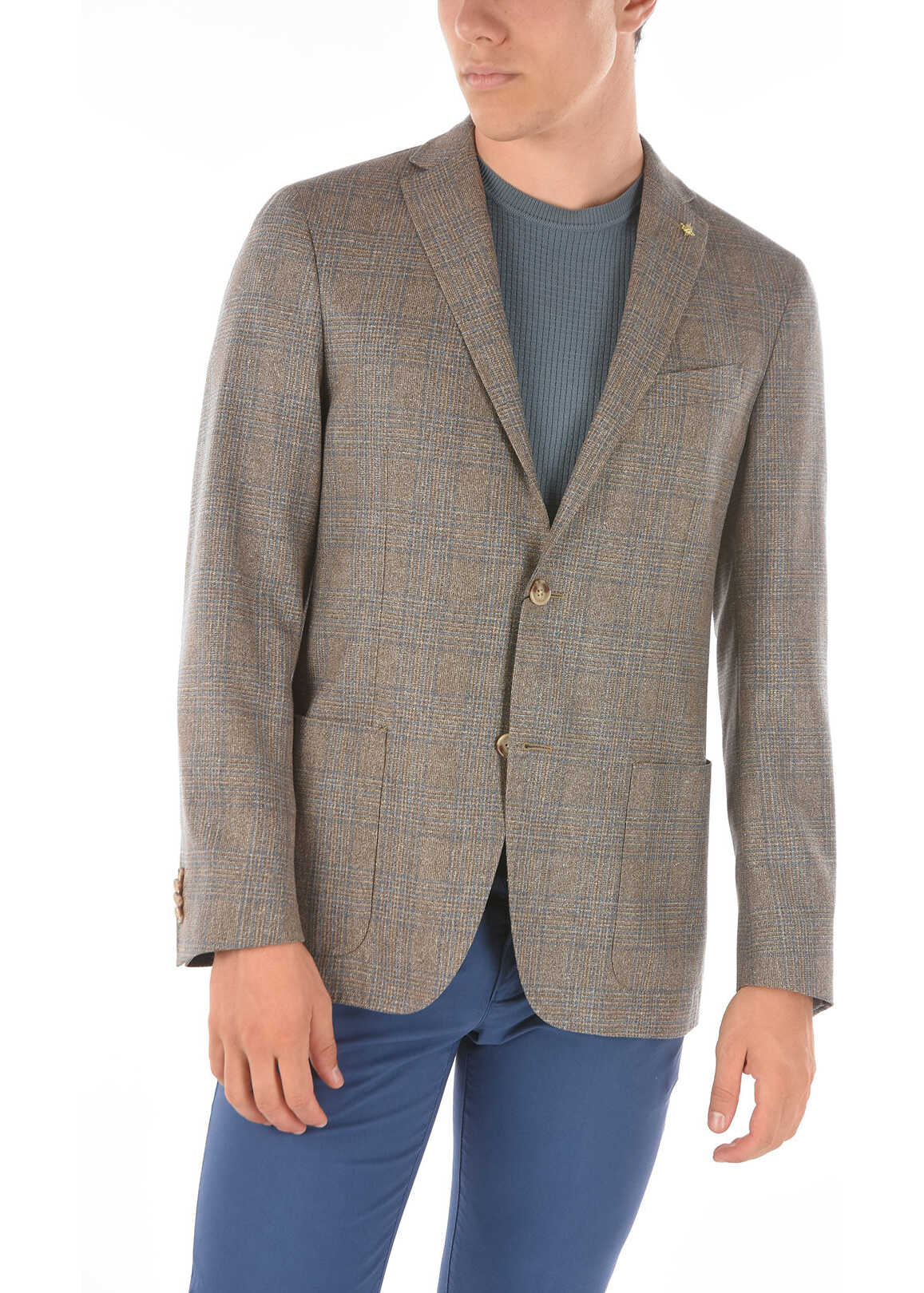 CORNELIANI Cc Collection Tartan Motif Right Half-Lined Blazer Beige