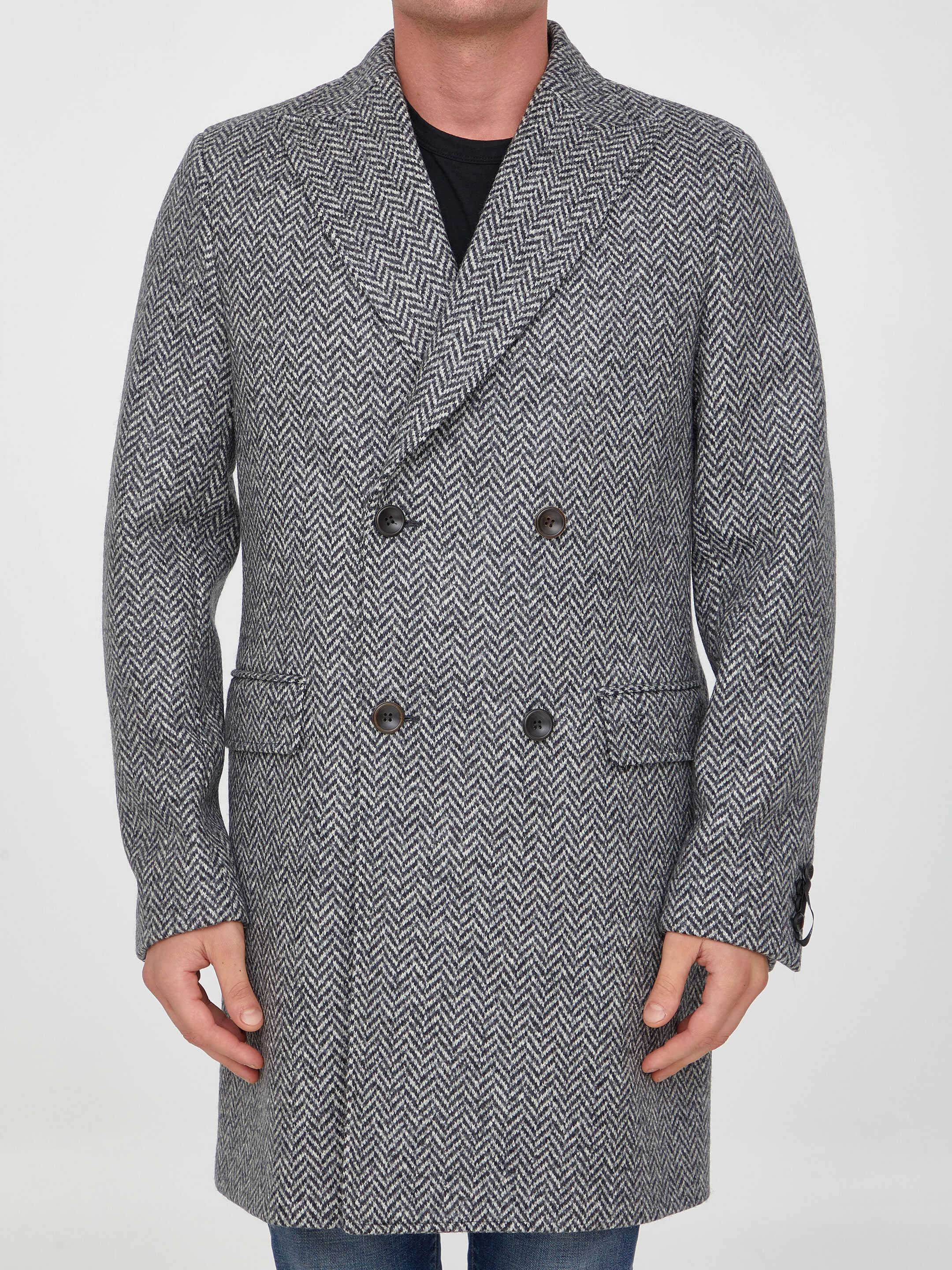 Tonello Herringbone Wool Coat Black/white