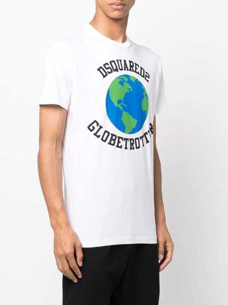 Tricouri DSQUARED2 Globetrotter T-Shirt With Print WHITE Barbati (BM 9072557) 3