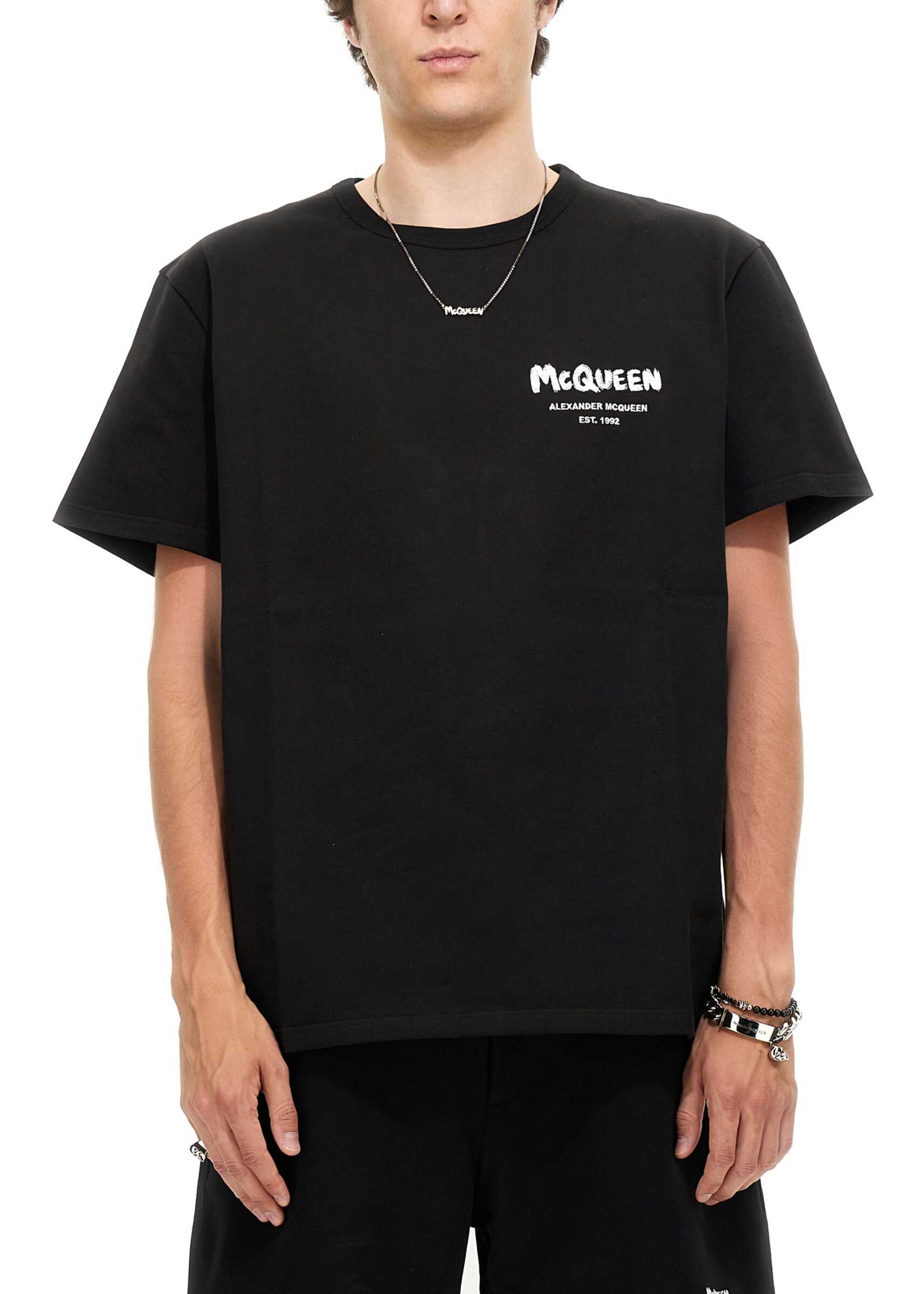 Alexander McQueen T-Shirt With Graffiti Logo Embroidery BLACK