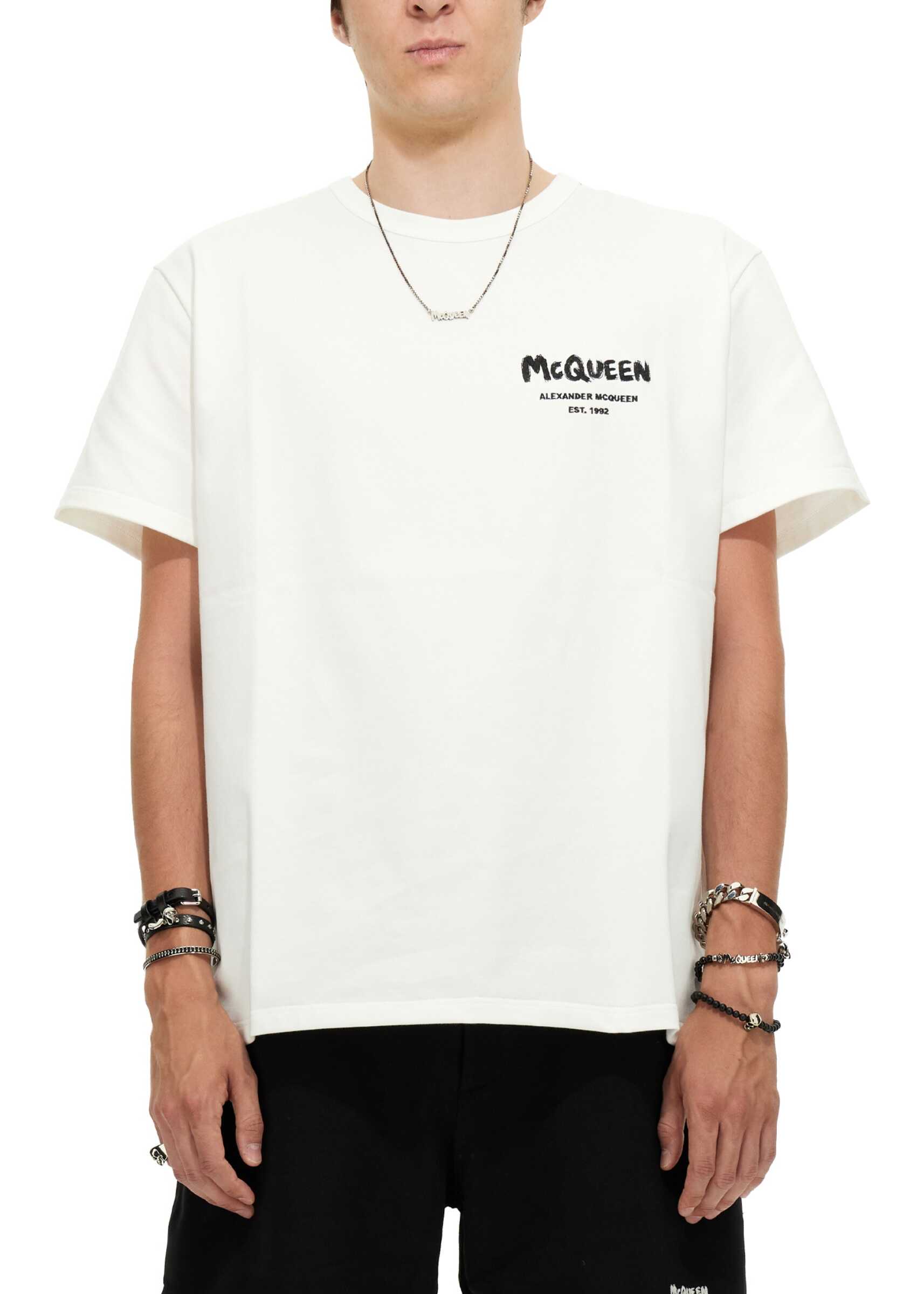 Alexander McQueen T-Shirt With Graffiti Logo Embroidery WHITE