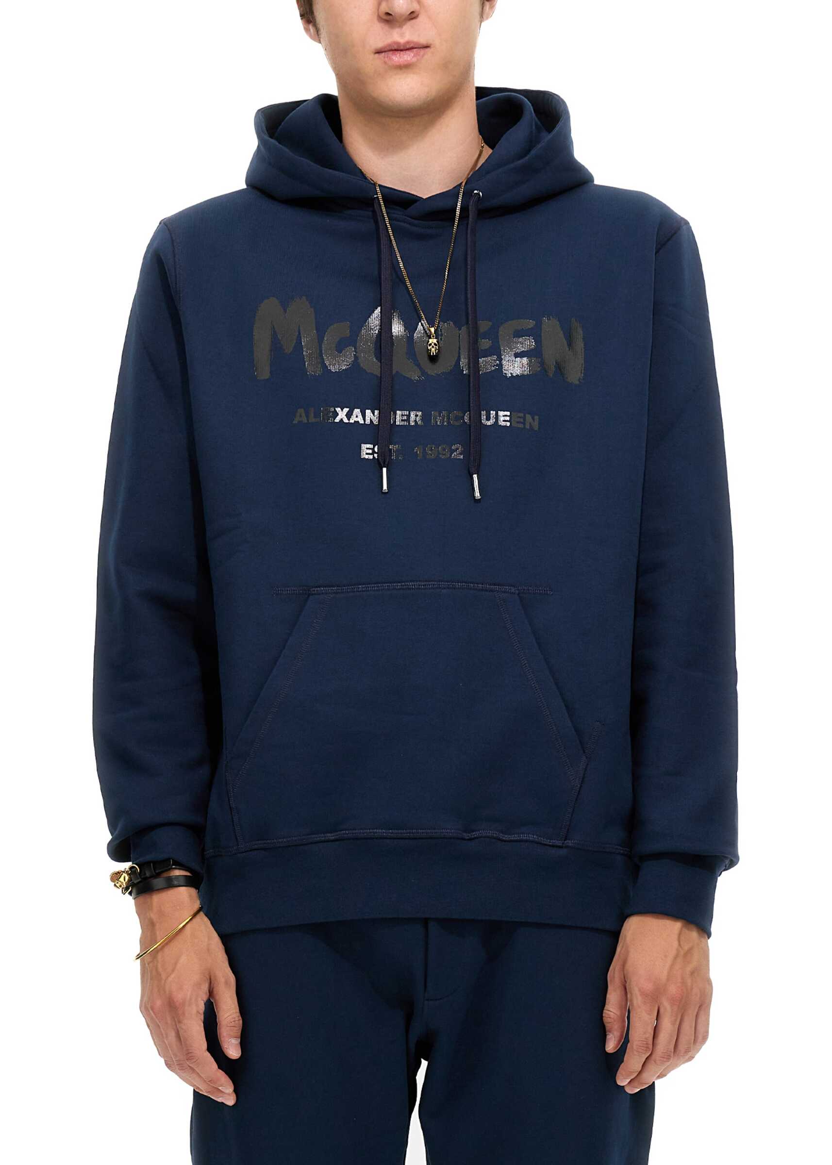 Alexander McQueen Graffiti Logo Print Sweatshirt BLUE