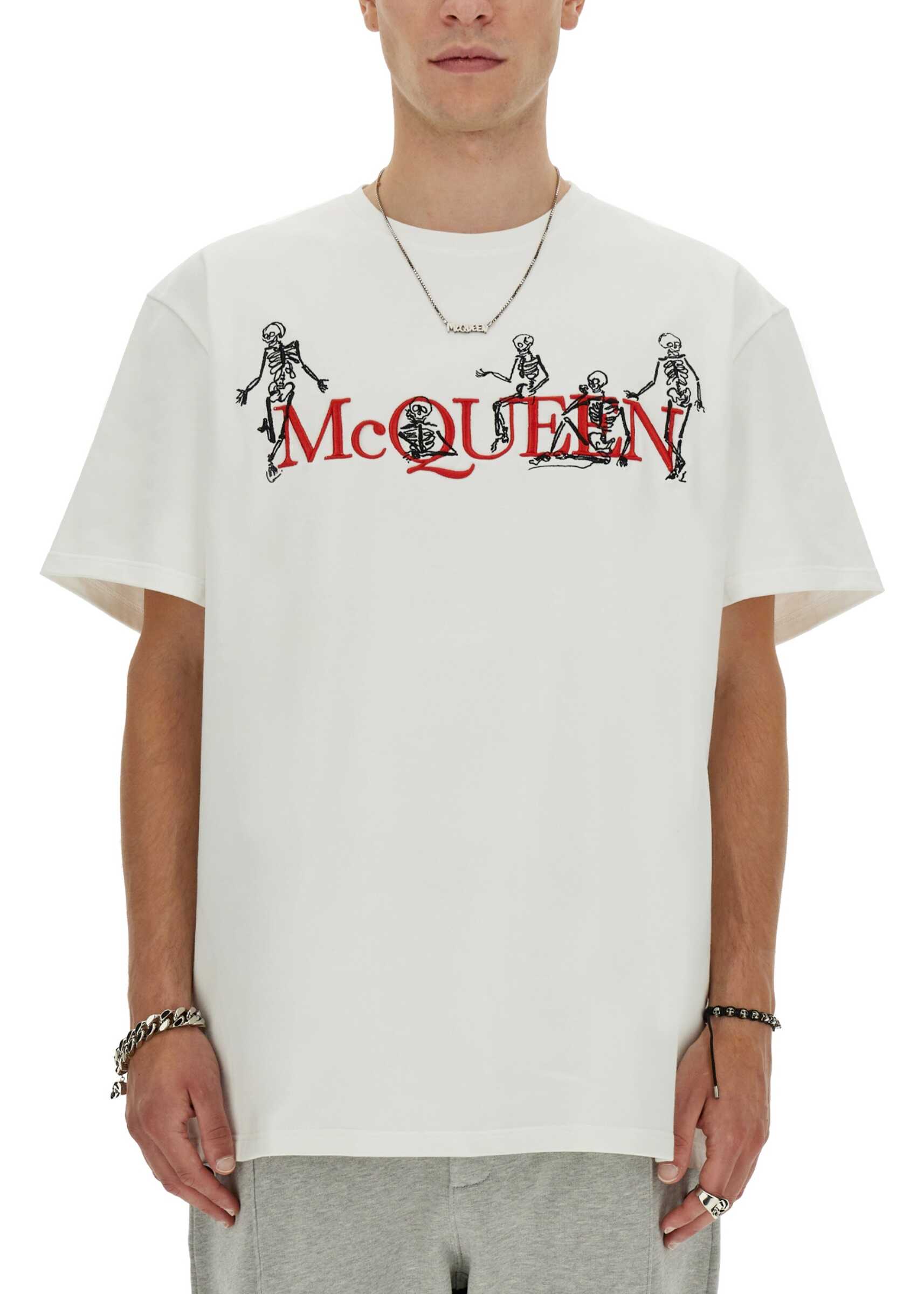 Alexander McQueen T-Shirt With Logo Embroidery WHITE