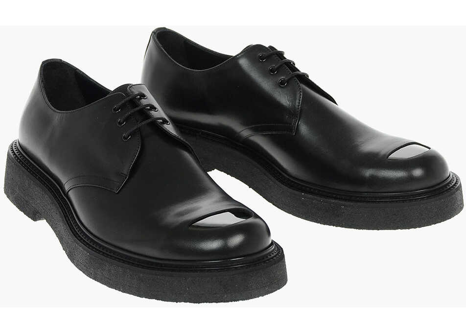 Neil Barrett Leather Metal Toe Derby Shoes Black b-mall.ro