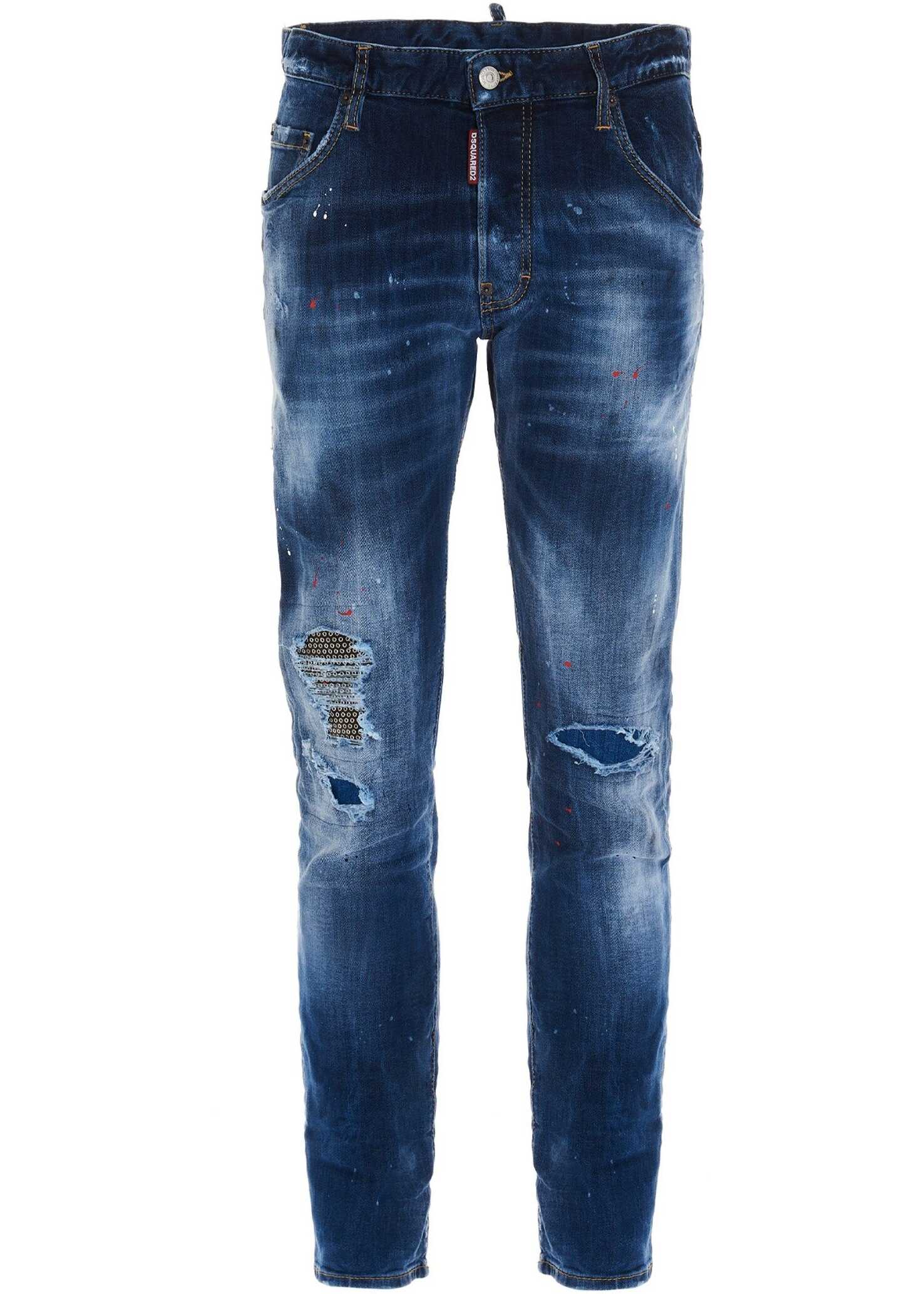 DSQUARED2 16Cm Distressed Skater Jeans With Studs Detail Blue