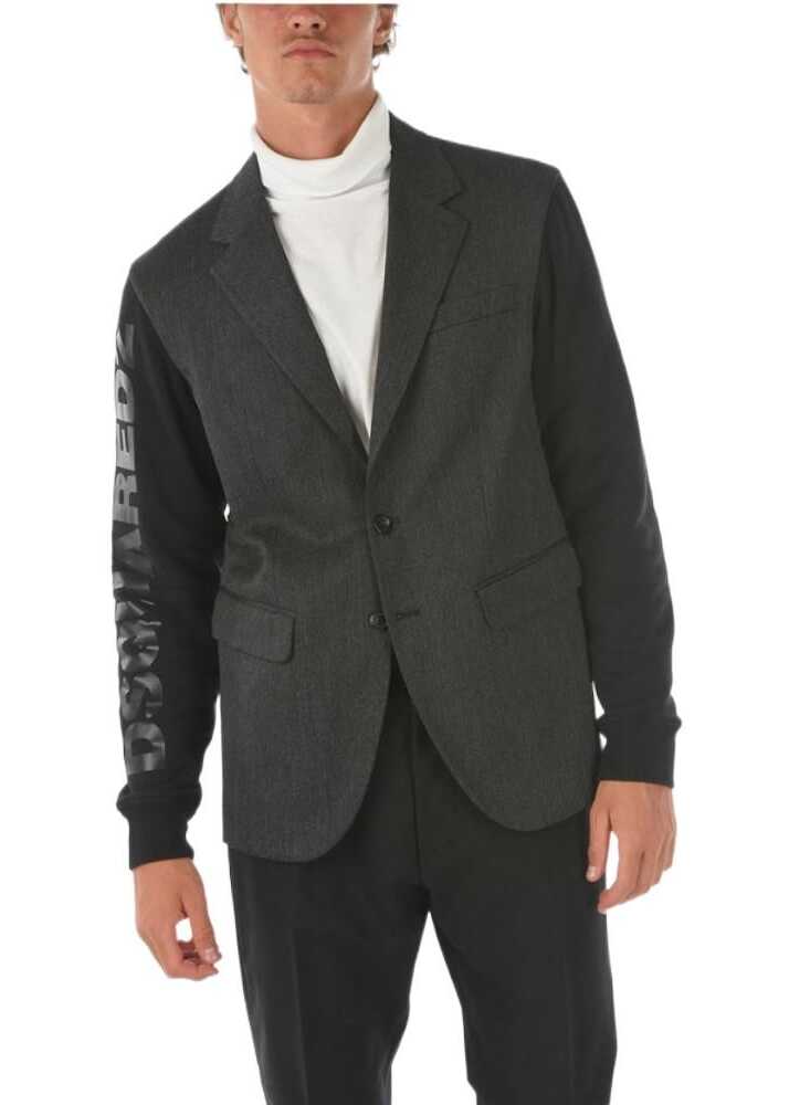 DSQUARED2 Sweatshirt Sleeve 2-Button Wool Blend Blazer Black 2-Button