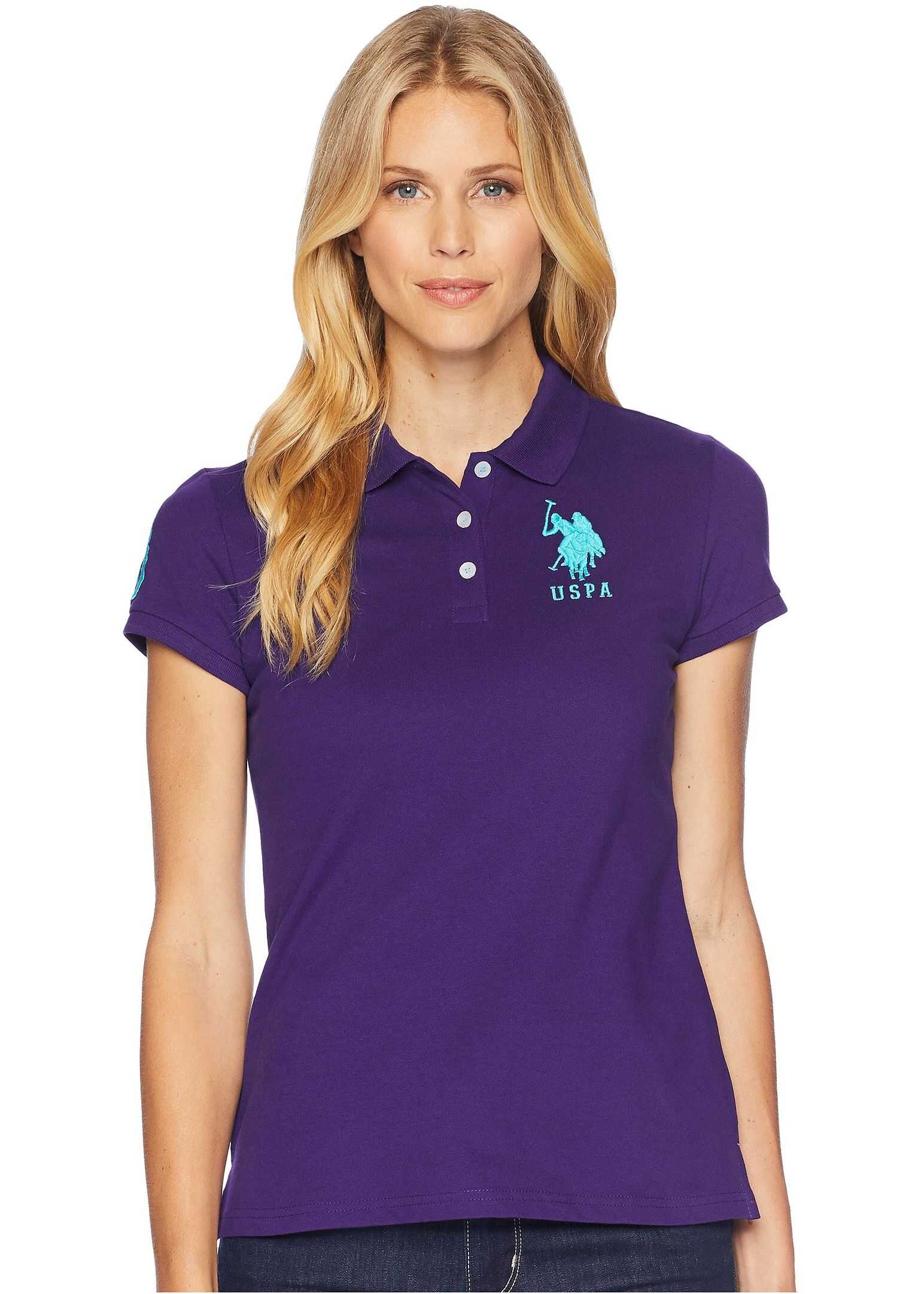 Tricou U.S. POLO ASSN. USPA Solid Polo Deep Aubergine/Neon Turquoise