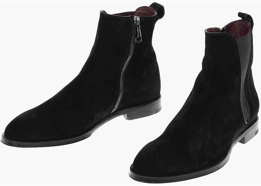 Dolce & Gabbana Suede Leather Giotto Desert Booties With Side Zip Black image