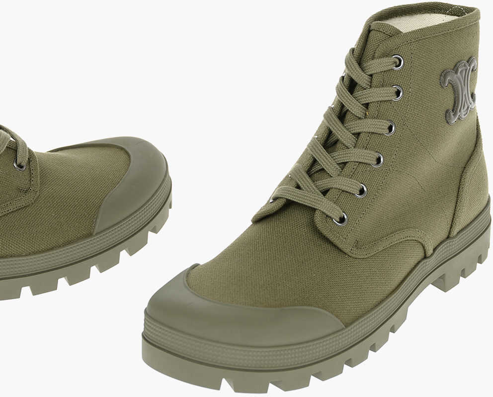 Celine Patapans Canvas Ankle Booties With Logo Military Green image
