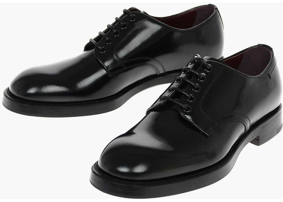 Dolce & Gabbana Brushed Leather Michelangelo Derby Lace-Up Shoes Black b-mall.ro