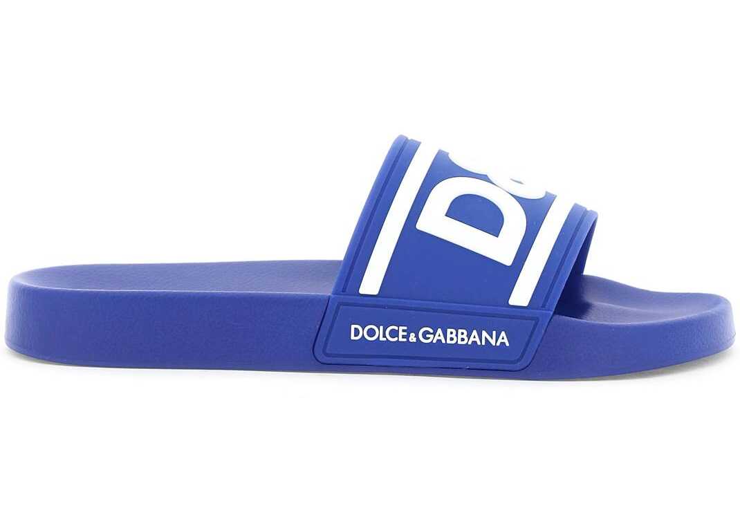 Dolce & Gabbana Logo Rubber Slides BLU BIANCO b-mall.ro